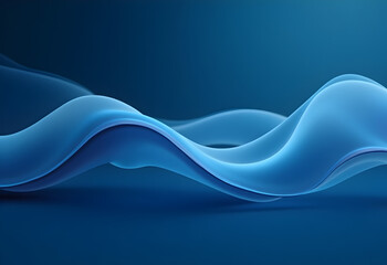 A smooth 3D wave ribbon in a soft blue gradient floating above a dark background