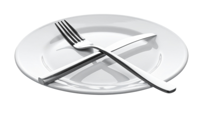 Tableware plate and cutlery arrangement isolated on transparent background