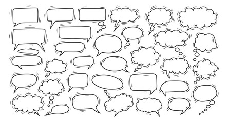 Obraz premium Set of Hand-Drawn Speech and Thought Bubbles - Isolated on White Background Vector Art