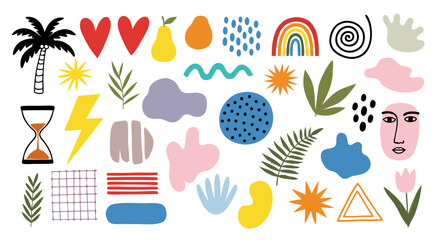 Abstract Shapes and Icons Collection A Vibrant Assortment of Colorful Graphic Elements and Symbols