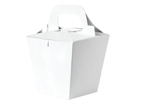 White Paper Takeout Food Container With Handle takeout box isolated on a transparent