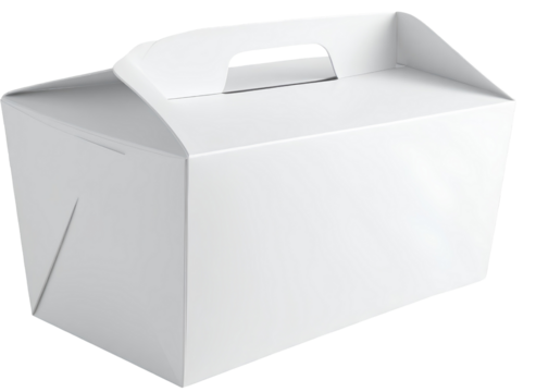 White Paper Takeout Food Container With Handle takeout box isolated on a transparent background