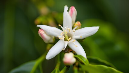 Obraz premium Closeup of a delicate lemon flower in full bloom on a branch