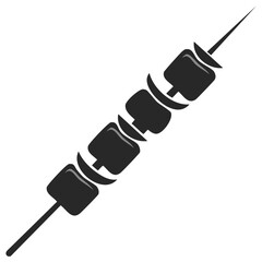 Fototapeta premium Stylized black and white grilled shish kebab icon with alternating meat and vegetable pieces on a skewer