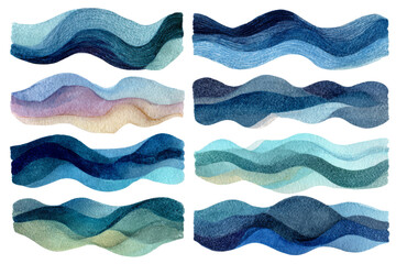 Abstract watercolor waves patterns, illustration