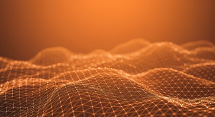 Abstract orange digital landscape with a glowing mesh network overlay.