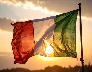 Flag waves in sunset