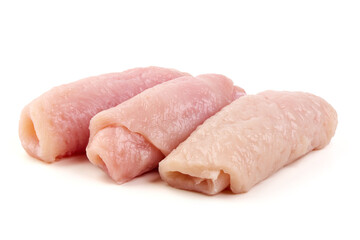 Raw Chicken Rolls, isolated on white background
