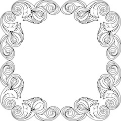 Vector decorative ornate swirl motif frame, premium artistic foliage border for branding