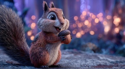 Obraz premium Cute chipmunk holding an acorn in a wintery forest.