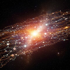 Abstract cosmic network of glowing interconnected points and lines in deep space.