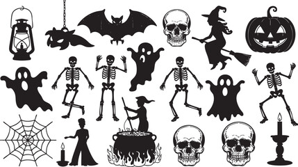 Halloween set Clipart, Black and white halloween themed, Halloween Spider 3d PNG, Midnight Forest Walk Under Full Moonlight,