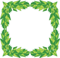 Vector decorative frame with polygonal green leaves geometric style