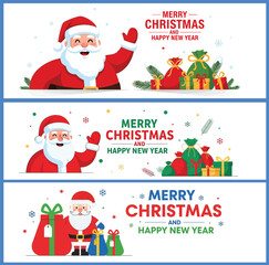 Christmas Vector Illustration set featuring Santa Claus with holiday gifts and seasonal greetings in a modern cartoon style