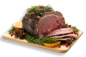 Beef roast for christmas day on transparent background.