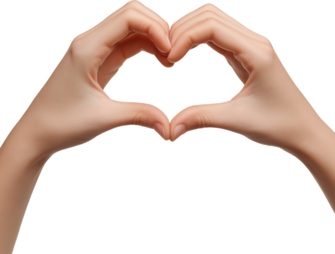 Hands forming heart shape gesture on transparent background