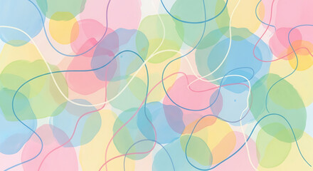 Abstract background with overlapping pastel circles and flowing lines in soft colors, creating a light and airy design.