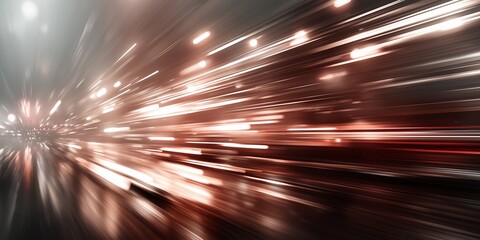 Abstract background of horizontal light trails and golden bokeh effects on a dark background, representing speed, motion, and technology.