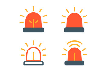 Fototapeta premium Emergency lights flat icon set. featuring police, fire, warning, alert symbols