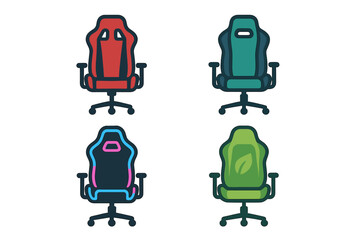 Fototapeta premium Gaming chairs silhouette icon set. featuring ergonomic, racing, armrest, swivel, and adjustable designs
