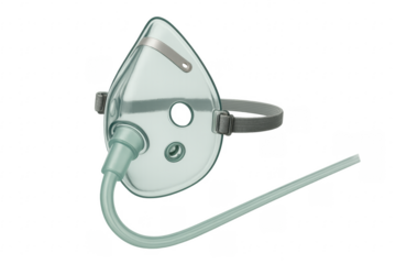 Medical oxygen mask providing breathing support on transparent background