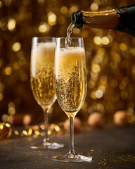 Pouring champagne flute golden festive celebration