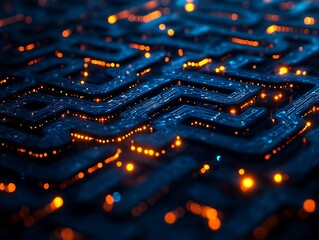 Intricate network visualization with glowing pathways and blurred background