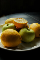 Healthy fruits combination apples and lemons