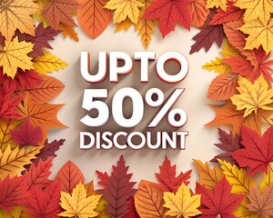 Autumn leaves frame with 50 percent discount text