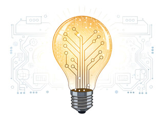 Brilliant innovation with a glowing light bulb and intricate circuit design, symbolizing smart technology, inventive solutions, and creative digital concepts.Isolated on white background.