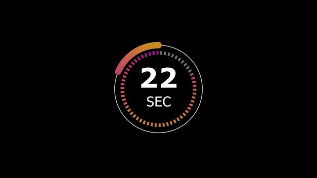 27-Seconds Timer Countdown  Animation. Flat Style Stopwatch Icon 27 to 0 Seconds on Black Background 4K video.