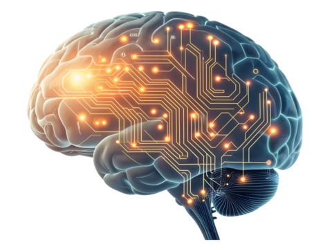 Unlock human potential with AI brain power, powering ideas and innovations, revolutionizing technology with intelligence for a smarter future now.Isolated on white background.