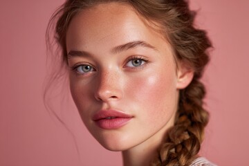 Fototapeta premium Female with shimmering cheekbones, natural makeup