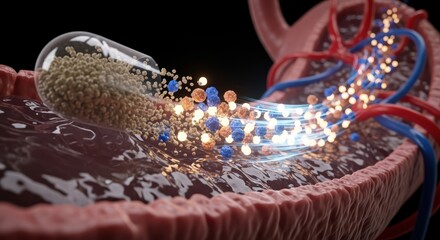 Fototapeta premium antibiotic capsule dissolving in acidic stomach fluid