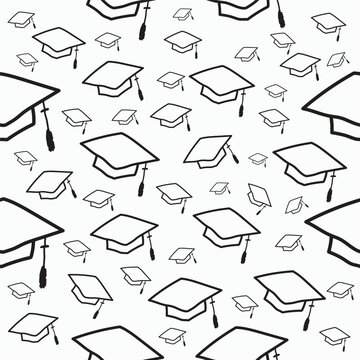 Hand-Drawn Graduation Caps Seamless Pattern Vector illustration