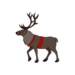 Cute Christmas reindeer illustration, Santa Claus’s holiday deer with festive decorations
