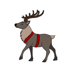 Cute Christmas reindeer illustration, Santa Claus’s holiday deer with festive decorations