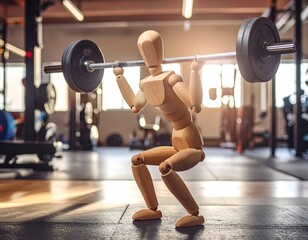 筋トレ励むデッサン人形の真剣なバーベルスクワット