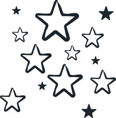 Hand drawn star doodle set black and white illustration