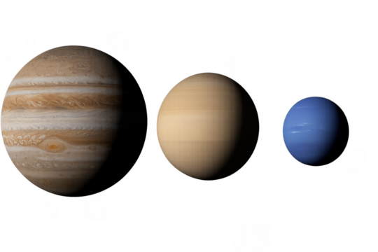 Jupiter, Saturn, Neptune showing solar system gas giants