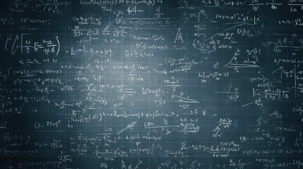 Mathematical Equations Written on a Chalkboard Background with Complex Formulas and Graphs for Academic Purposes