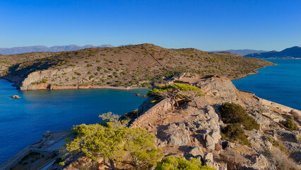 Obraz premium Spinalonga, Crete, Greece, aerial drone view, Venetian fortress