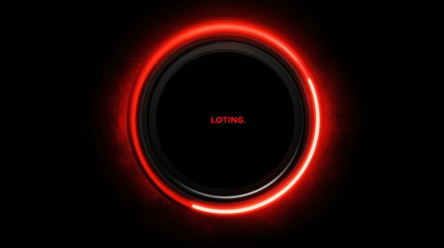 Futuristic glowing circular loading sign with vibrant red illumination against a dark background for digital interfaces - Powered by Adobe