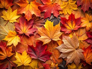 Closeup of vibrant red, orange, and yellow autumn maple leaves