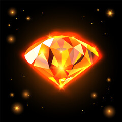 Shining golden faceted treasure glowing with fiery light, elegant vector artwork perfect for branding, decor, luxury packaging, and stylish creative projects