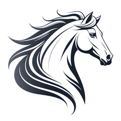 Majestic stallion head with flowing mane, symbolizing power, freedom, and elegance in a striking dark gradient style.Isolated on white background.
