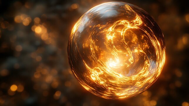 Abstract fiery orb illuminated against a blurred and bokeh background