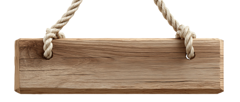 Wooden signboard hang with ropes,cartoon illustration of game art,clipart,transparent background.
