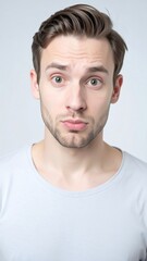 Fototapeta premium Close-up portrait of a man with a surprised expression