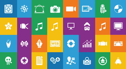 Colorful Flat Design Icons Set for UI and Web Applications - Digital Symbols for Creative and Business Concepts, Flat Vector Elements, Vector Illustration, Simple Vector, Stylized Vector Drawing,